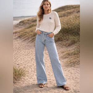 Flamingals drawstring stretchy wide leg denim jeans woman’s size S FL6-19